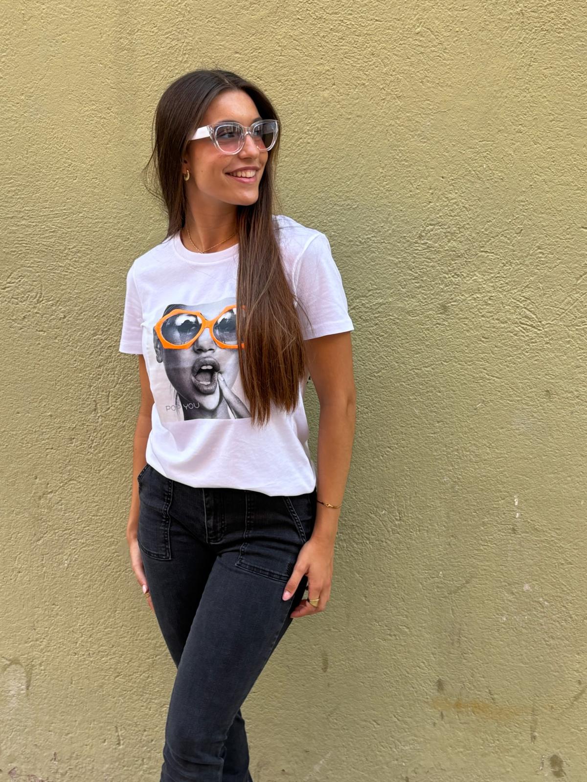 Glasses White Orange T-Shirt (front)
